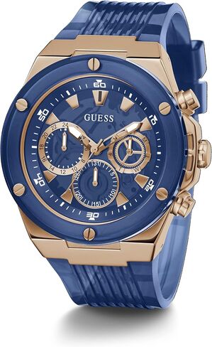GUESS Mens 46mm Watch - Clear Strap Rainbow Dial Silver Tone Case in Saudi Arabia