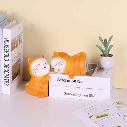 Cute Cats Decorative Bookends, Hug Cats Book Ends,Unique Cats Book Holders Decor for Home Office Desk Bookshelf Decoration (Orange) in Saudi Arabia