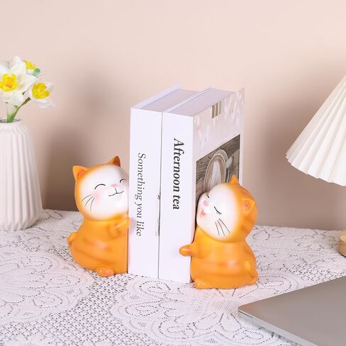 Cute Cats Decorative Bookends, Hug Cats Book Ends,Unique Cats Book Holders Decor for Home Office Desk Bookshelf Decoration (Orange) in Saudi Arabia