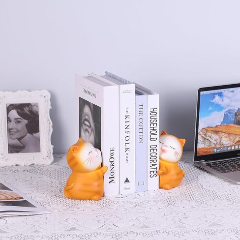 Cute Cats Decorative Bookends, Hug Cats Book Ends,Unique Cats Book Holders Decor for Home Office Desk Bookshelf Decoration (Orange) in Saudi Arabia