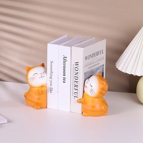 Cute Cats Decorative Bookends, Hug Cats Book Ends,Unique Cats Book Holders Decor for Home Office Desk Bookshelf Decoration (Orange) in Saudi Arabia