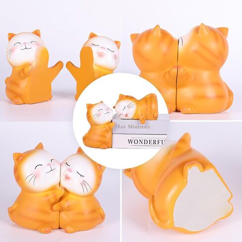 Cute Cats Decorative Bookends, Hug Cats Book Ends,Unique Cats Book Holders Decor for Home Office Desk Bookshelf Decoration (Orange) in Saudi Arabia