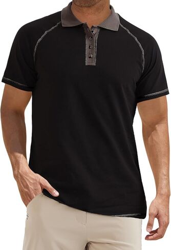 UOUA Men's Polo Shirts Short Sleeve Golf T Shirt Cotton Raglan Sleeve Tee Summer Casual Collared Tops in Saudi Arabia