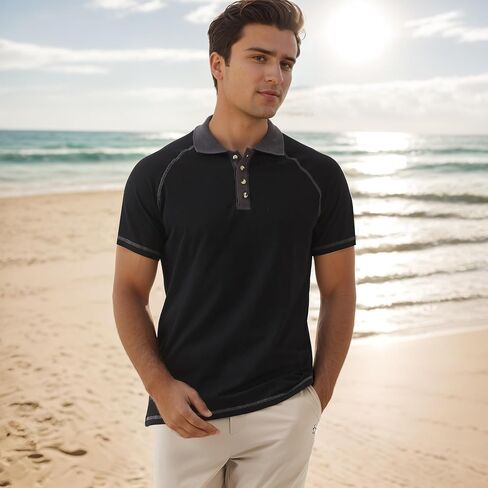 UOUA Men's Polo Shirts Short Sleeve Golf T Shirt Cotton Raglan Sleeve Tee Summer Casual Collared Tops in Saudi Arabia