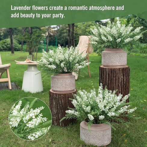 4PCS Artificial Lavender Flowers Outdoor Fake Flowers Decorations Silk Lilacs Plants for Garden Wedding Table Vase Faux Indoor Bedroom Kitchen Balcony Window Decorations （White in Saudi Arabia