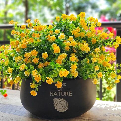 Grunyia 12 Bundles Artificial Flowers for Outdoors, UV Resistant Fake Flowers with Plastic Plants, Faux Flowers for Outside Window Box Front Porch Hanging Planter Decor (Yellow) in Saudi Arabia