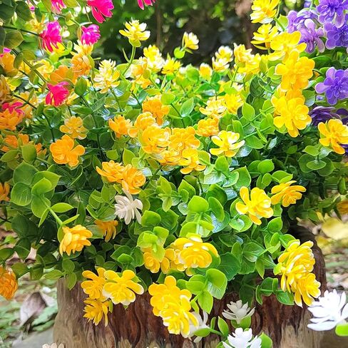 Grunyia 12 Bundles Artificial Flowers for Outdoors, UV Resistant Fake Flowers with Plastic Plants, Faux Flowers for Outside Window Box Front Porch Hanging Planter Decor (Yellow) in Saudi Arabia