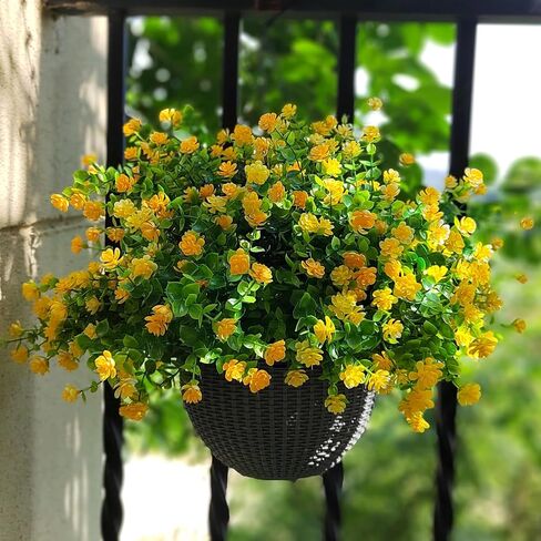 Grunyia 12 Bundles Artificial Flowers for Outdoors, UV Resistant Fake Flowers with Plastic Plants, Faux Flowers for Outside Window Box Front Porch Hanging Planter Decor (Yellow) in Saudi Arabia