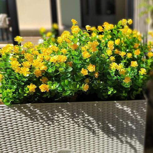 Grunyia 12 Bundles Artificial Flowers for Outdoors, UV Resistant Fake Flowers with Plastic Plants, Faux Flowers for Outside Window Box Front Porch Hanging Planter Decor (Yellow) in Saudi Arabia