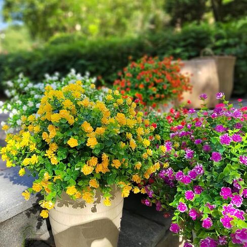 Grunyia 12 Bundles Artificial Flowers for Outdoors, UV Resistant Fake Flowers with Plastic Plants, Faux Flowers for Outside Window Box Front Porch Hanging Planter Decor (Yellow) in Saudi Arabia