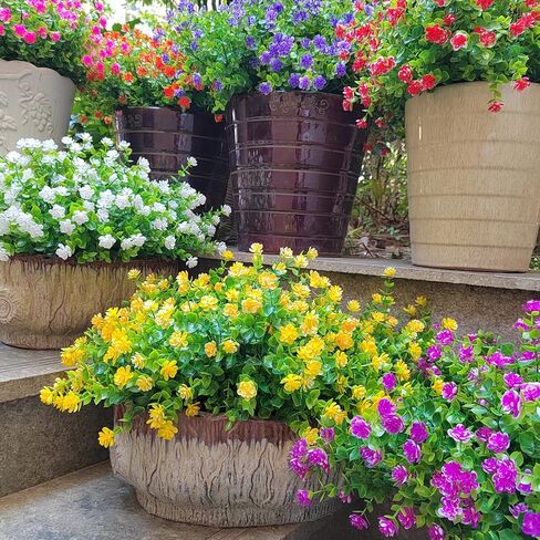 Grunyia 12 Bundles Artificial Flowers for Outdoors, UV Resistant Fake Flowers with Plastic Plants, Faux Flowers for Outside Window Box Front Porch Hanging Planter Decor (Yellow) in Saudi Arabia