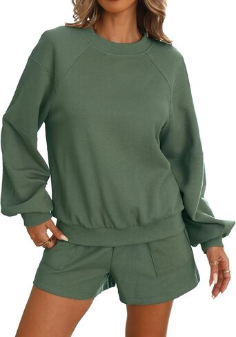 Women's 2 Piece Lounge Matching Sets Sweat Shorts Sweatshirt Tops Sweatsuit Track Suit Pajama Set Fashion Fall Clothes in Saudi Arabia