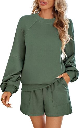 Women's 2 Piece Lounge Matching Sets Sweat Shorts Sweatshirt Tops Sweatsuit Track Suit Pajama Set Fashion Fall Clothes in Saudi Arabia