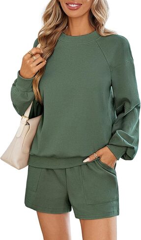 Women's 2 Piece Lounge Matching Sets Sweat Shorts Sweatshirt Tops Sweatsuit Track Suit Pajama Set Fashion Fall Clothes in Saudi Arabia