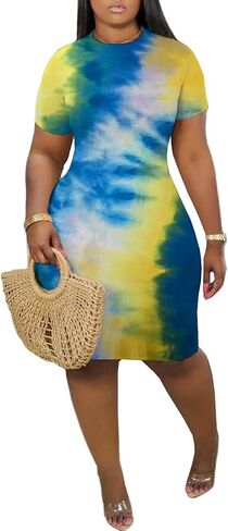 فستان Wryran النسائي الصيفي النحيف الكاجوال تي شيرت مطبوع عليه حروف ورقبة دائرية وأكمام قصيرة فساتين قصيرة لطيفة in Kuwait