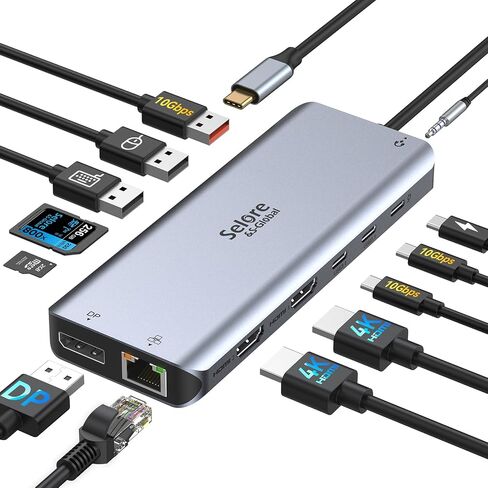 Selore USB C Docking Station Dual Monitor,Laptop Docking Station,14 in 1 Docking Station 3 Monitors with 2 HDMI,VGA,10G USB A/C,100W PD,6 USB A/C Ports,USB C Hub Multiport Adapter for Windows Laptop in Saudi Arabia