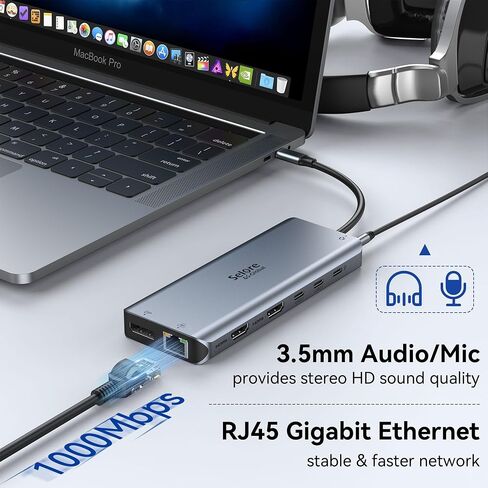 Selore USB C Docking Station Dual Monitor,Laptop Docking Station,14 in 1 Docking Station 3 Monitors with 2 HDMI,VGA,10G USB A/C,100W PD,6 USB A/C Ports,USB C Hub Multiport Adapter for Windows Laptop in Saudi Arabia