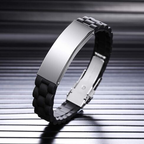 MeMeDIY TO MY HUSBAND Love from Wife أساور سيليكون سوداء هدايا شخصية للرجال عيد ميلاد الفولاذ المقاوم للصدأ المطاط قابل للتعديل معصمه رجالي هدايا عيد الحب in Kuwait