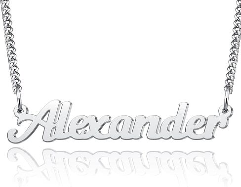 LuxglitterLin Name Necklace Personalized Script Letter Necklace Stainless Steel Cuban Link Chain Christmas Gift Jewelry for Women Men in Saudi Arabia