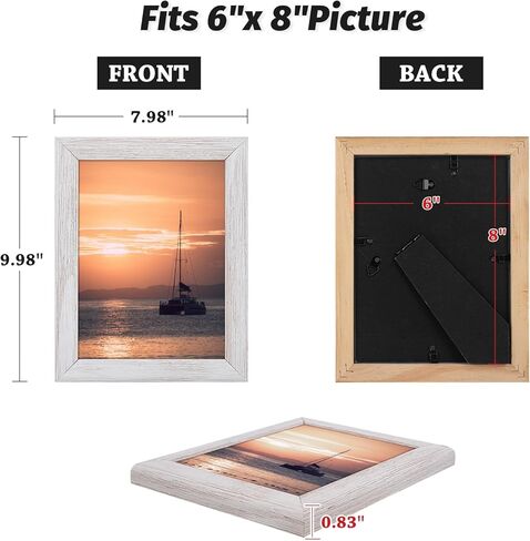 6x8 Picture Frame with Stand Real Glass Solid Wood White Rustic Wooden Wedding Farmhouse 6 by 8 Photo Artwork Painting Frames for Horizontal and Vertical Wall Hanging or Tabletop Display 6 x 8 in Kuwait