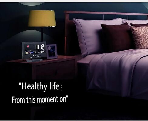 LCD alarm clock for bedroom with weather station, wireless indoor and outdoor thermometer, temperature and humidity monitoring instrument, humidity meter, Black in Saudi Arabia