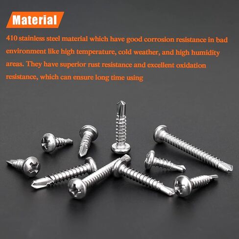 240 Pieces #8 x1/2", 5/8", 3/4", 1", 1-1/4", 1-1/2" Pan Head Self Drilling Screws Sheet Metal Screws Assortment Kit, 410 Stainless Steel in Saudi Arabia