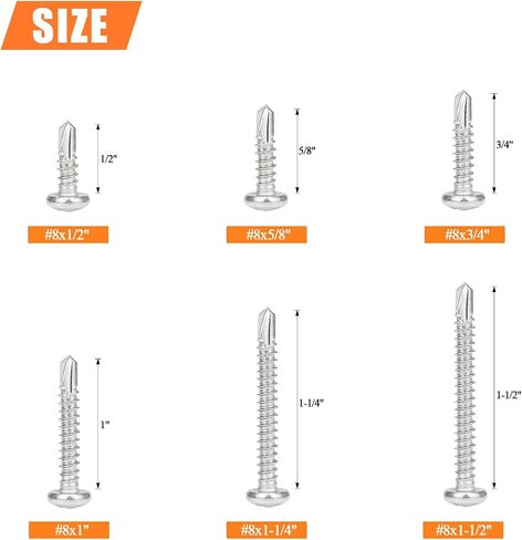 240 Pieces #8 x1/2", 5/8", 3/4", 1", 1-1/4", 1-1/2" Pan Head Self Drilling Screws Sheet Metal Screws Assortment Kit, 410 Stainless Steel in Saudi Arabia