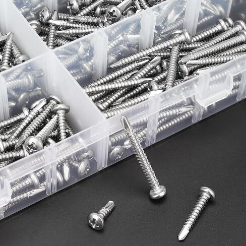 240 Pieces #8 x1/2", 5/8", 3/4", 1", 1-1/4", 1-1/2" Pan Head Self Drilling Screws Sheet Metal Screws Assortment Kit, 410 Stainless Steel in Saudi Arabia