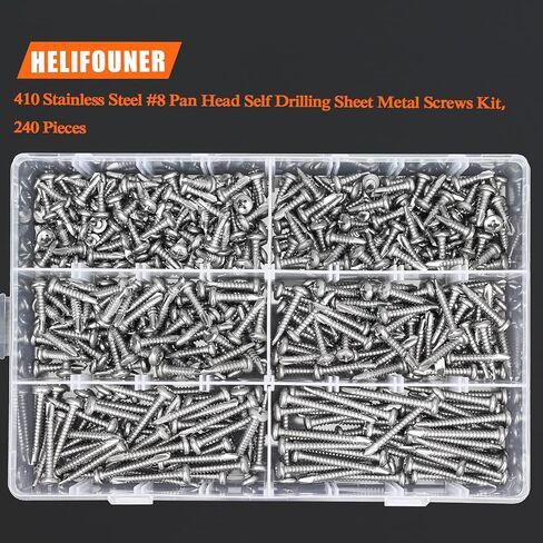 240 Pieces #8 x1/2", 5/8", 3/4", 1", 1-1/4", 1-1/2" Pan Head Self Drilling Screws Sheet Metal Screws Assortment Kit, 410 Stainless Steel in Saudi Arabia