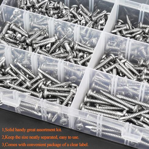 240 Pieces #8 x1/2", 5/8", 3/4", 1", 1-1/4", 1-1/2" Pan Head Self Drilling Screws Sheet Metal Screws Assortment Kit, 410 Stainless Steel in Saudi Arabia