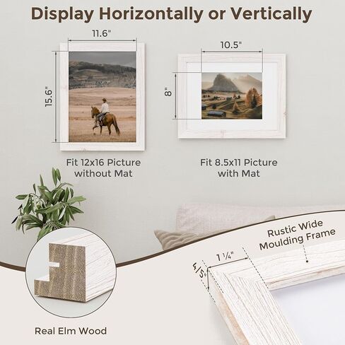 8x10 Picture Frame-Real Tempered Glass, Solid Wood Photo Frame 8x10, Display Pictures 5x7 with Mat or 8x10 Without Mat, 8x10 Picture Frame for Wall or Tabletop, Grey, 1 Pack in Kuwait
