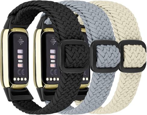 Elastic Braided Solo Loop Band Compatible with Fitbit Luxe, Stretchy Straps Nylon Sport Wristband for Women Men, 3 Packs in Saudi Arabia