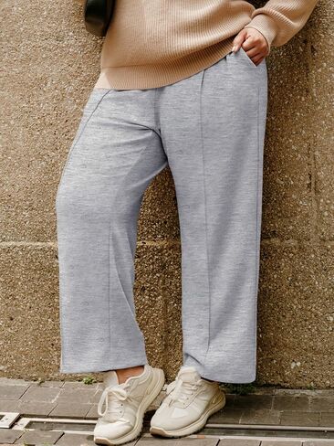 Hanna Nikole Plus Size Sweatpants for Women Drawstring Elastic Waist Casual Pants Wide Leg Lounge Pants with Pockets in Saudi Arabia