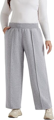 Hanna Nikole Plus Size Sweatpants for Women Drawstring Elastic Waist Casual Pants Wide Leg Lounge Pants with Pockets in Saudi Arabia