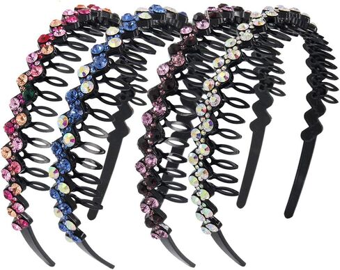 عصابات رأس من حجر الراين والكريستال من Yeshan للنساء مع مشط أسنان، عصابات رأس من البلاستيك الصلب غير القابل للانزلاق على شكل مموج، عبوة من 4 قطع in Kuwait