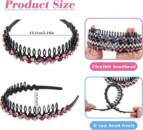 عصابات رأس من حجر الراين والكريستال من Yeshan للنساء مع مشط أسنان، عصابات رأس من البلاستيك الصلب غير القابل للانزلاق على شكل مموج، عبوة من 4 قطع in Kuwait