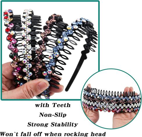 عصابات رأس من حجر الراين والكريستال من Yeshan للنساء مع مشط أسنان، عصابات رأس من البلاستيك الصلب غير القابل للانزلاق على شكل مموج، عبوة من 4 قطع in Kuwait