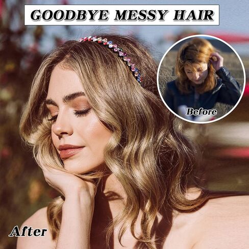 عصابات رأس من حجر الراين والكريستال من Yeshan للنساء مع مشط أسنان، عصابات رأس من البلاستيك الصلب غير القابل للانزلاق على شكل مموج، عبوة من 4 قطع in Kuwait