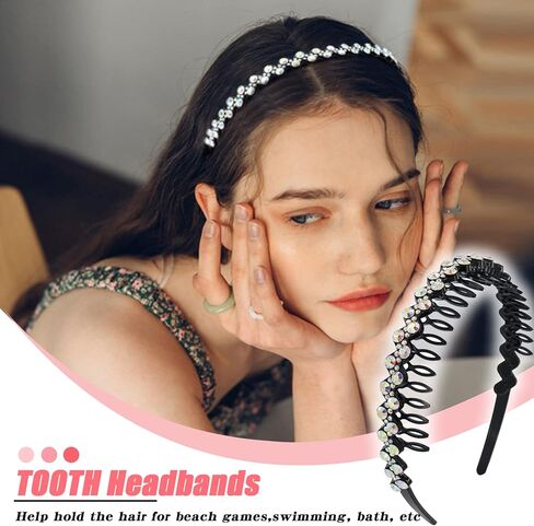 عصابات رأس من حجر الراين والكريستال من Yeshan للنساء مع مشط أسنان، عصابات رأس من البلاستيك الصلب غير القابل للانزلاق على شكل مموج، عبوة من 4 قطع in Kuwait