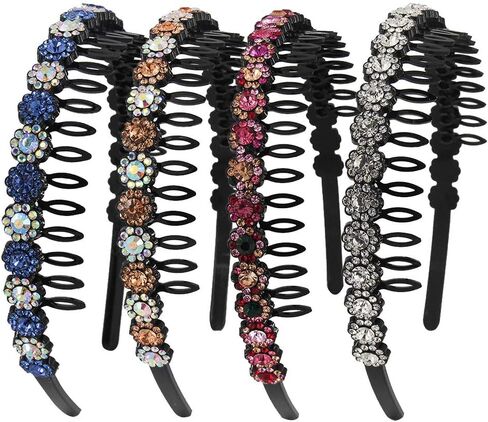 عصابات رأس من حجر الراين والكريستال من Yeshan للنساء مع مشط أسنان، عصابات رأس من البلاستيك الصلب غير القابل للانزلاق على شكل مموج، عبوة من 4 قطع in Kuwait