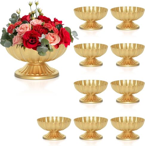 Gold Flower Vases for Centerpieces: Vintage Compote Bowl Vase for Wedding Gold Centerpieces for Table 4 Inch Small Pedestal Vase for Party Metal Urn Vase for Anniversary Home Decor Set of 10 in Saudi Arabia