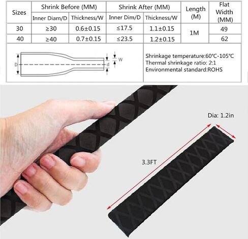 X-Tube Heat Shrink Wrap Tubing for Fishing Rod Grips with Non Slip Waterproof and Insulation 40 Inch Lengths Durable ﻿ (Black(Dia 30mm-1.2'')) in Saudi Arabia