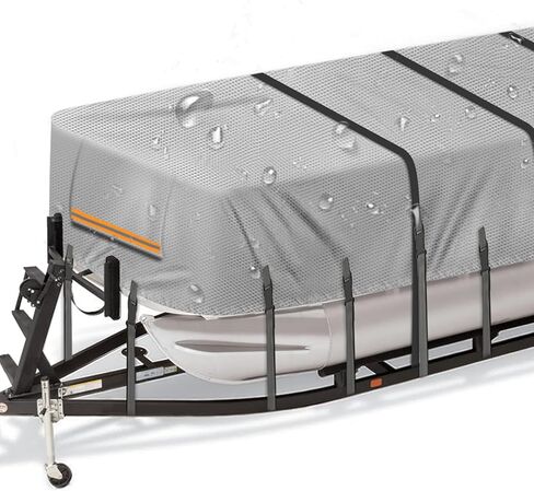 17-20ft Waterproof Trailerable Boat Cover Compatible with Pontoon Boat Accessories with 20 Windproof Straps & 2 Layers PU Coating for Rain Storm Snow Sun UV Protection & Storage in Saudi Arabia