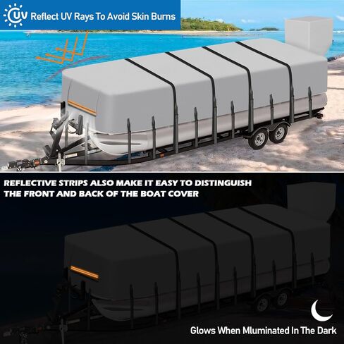 17-20ft Waterproof Trailerable Boat Cover Compatible with Pontoon Boat Accessories with 20 Windproof Straps & 2 Layers PU Coating for Rain Storm Snow Sun UV Protection & Storage in Saudi Arabia