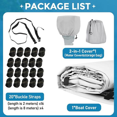 17-20ft Waterproof Trailerable Boat Cover Compatible with Pontoon Boat Accessories with 20 Windproof Straps & 2 Layers PU Coating for Rain Storm Snow Sun UV Protection & Storage in Saudi Arabia