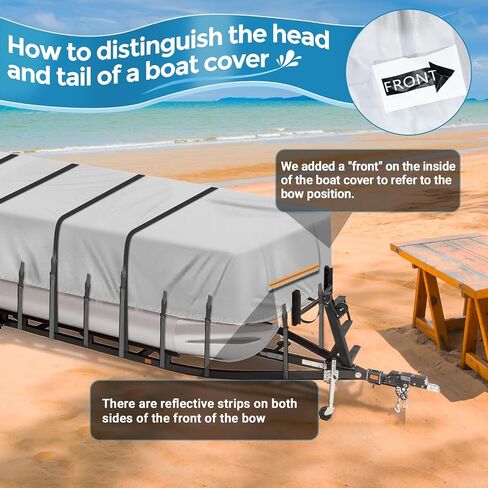 17-20ft Waterproof Trailerable Boat Cover Compatible with Pontoon Boat Accessories with 20 Windproof Straps & 2 Layers PU Coating for Rain Storm Snow Sun UV Protection & Storage in Saudi Arabia