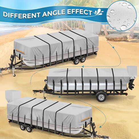 17-20ft Waterproof Trailerable Boat Cover Compatible with Pontoon Boat Accessories with 20 Windproof Straps & 2 Layers PU Coating for Rain Storm Snow Sun UV Protection & Storage in Saudi Arabia