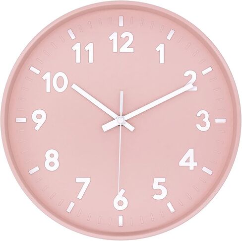 JENLYSTIME 12 Inch 3D Number Modern Wall Clock,Round Bright Colorful Dial,Non Ticking Silent Quartz Battery Operated Wall Clocks,Easy to Read Simple Style Decor Clock for Bedroom,LivingRoom(Pink) in Saudi Arabia