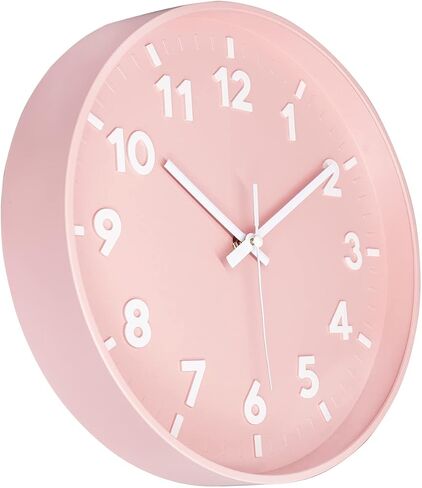 JENLYSTIME 12 Inch 3D Number Modern Wall Clock,Round Bright Colorful Dial,Non Ticking Silent Quartz Battery Operated Wall Clocks,Easy to Read Simple Style Decor Clock for Bedroom,LivingRoom(Pink) in Saudi Arabia