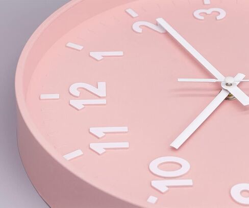 JENLYSTIME 12 Inch 3D Number Modern Wall Clock,Round Bright Colorful Dial,Non Ticking Silent Quartz Battery Operated Wall Clocks,Easy to Read Simple Style Decor Clock for Bedroom,LivingRoom(Pink) in Saudi Arabia